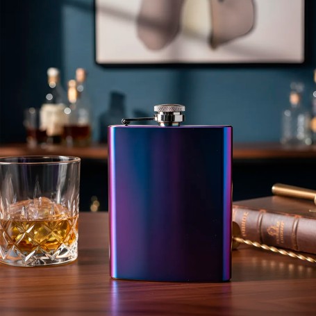 Licorera Petaca Wiskera De Acero Inoxidable 8 Oz Tornasol Arcoíris / Tornasolado