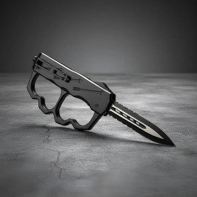 Cuchillo Táctico Con Manopla Negra Hoja Automática Defensa