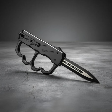 Cuchillo Táctico Con Manopla Negra Hoja Automática Defensa