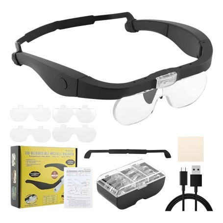 Lupa Lente Recargable Con 4 Lentes 5x De Aumento 2 Led
